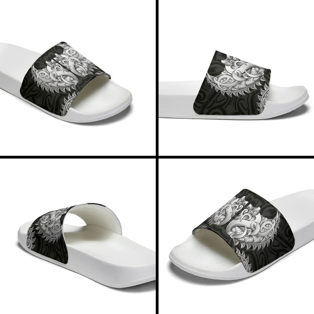 New Zealand Ta Moko Slide Sandals Aotearoa Maori Chest Tattoo Black LT14 - Polynesian Pride