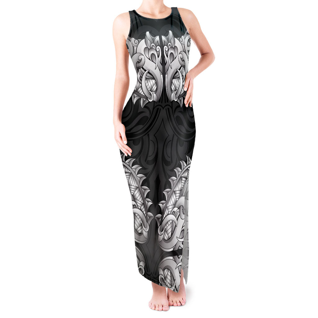 New Zealand Ta Moko Tank Maxi Dress Aotearoa Maori Chest Tattoo Black LT14 Women Black - Polynesian Pride