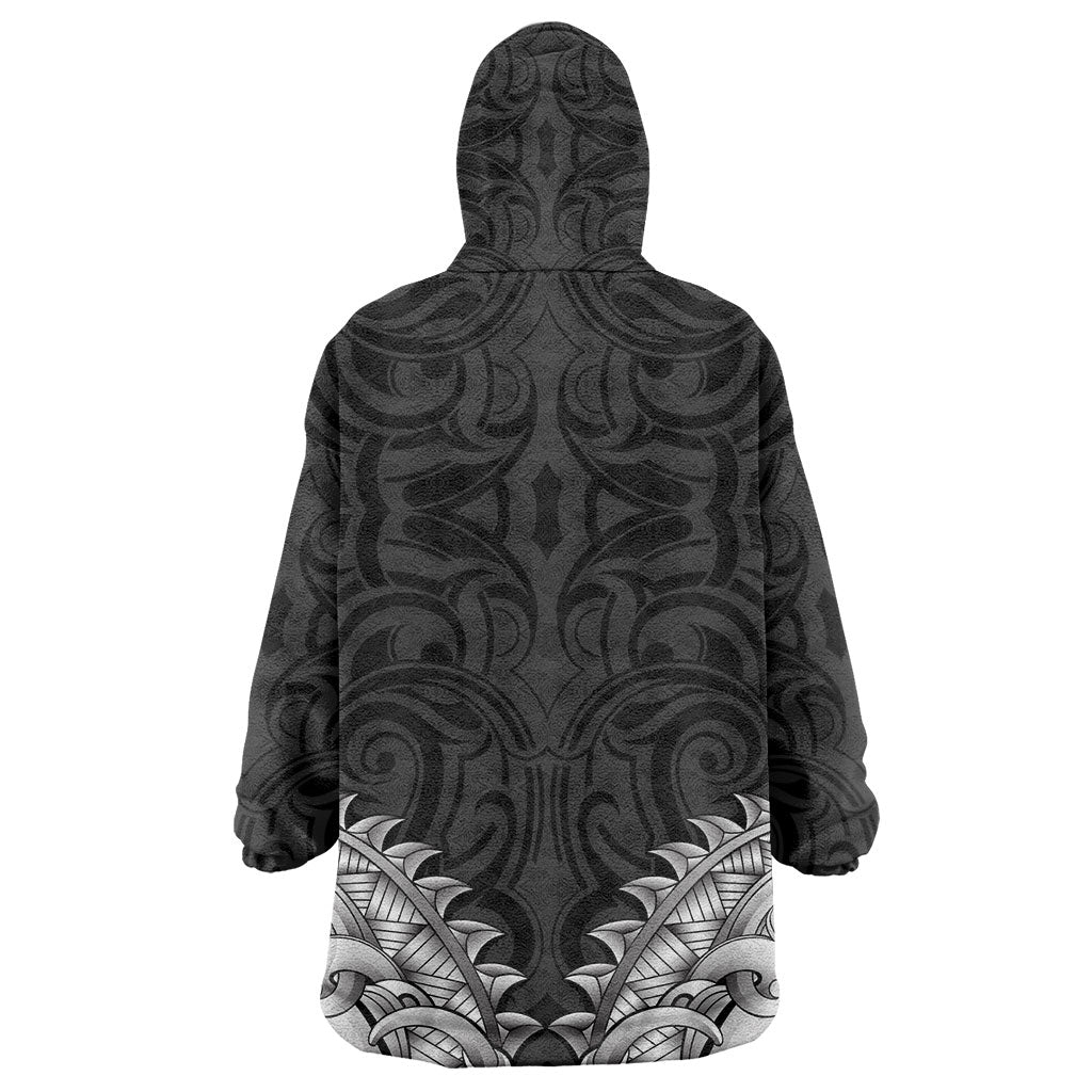 New Zealand Ta Moko Wearable Blanket Hoodie Aotearoa Maori Chest Tattoo Black LT14 - Polynesian Pride