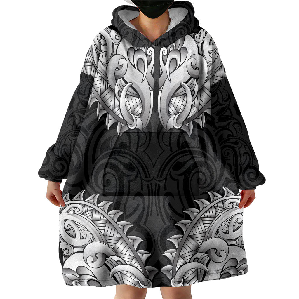 New Zealand Ta Moko Wearable Blanket Hoodie Aotearoa Maori Chest Tattoo Black LT14 - Polynesian Pride