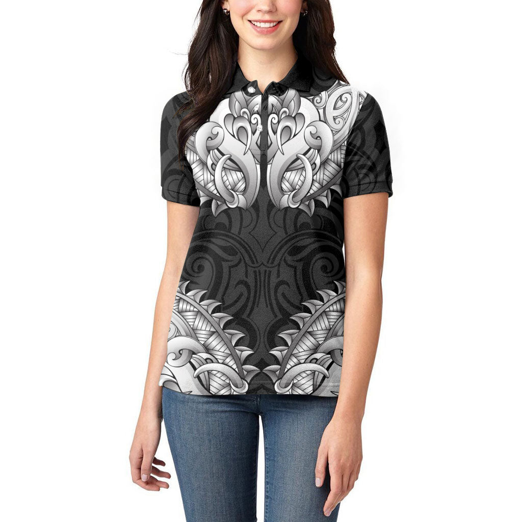 New Zealand Ta Moko Women Polo Shirt Aotearoa Maori Chest Tattoo Black LT14 - Polynesian Pride