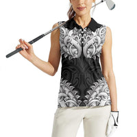 New Zealand Ta Moko Women Sleeveless Polo Shirt Aotearoa Maori Chest Tattoo Black LT14 - Polynesian Pride