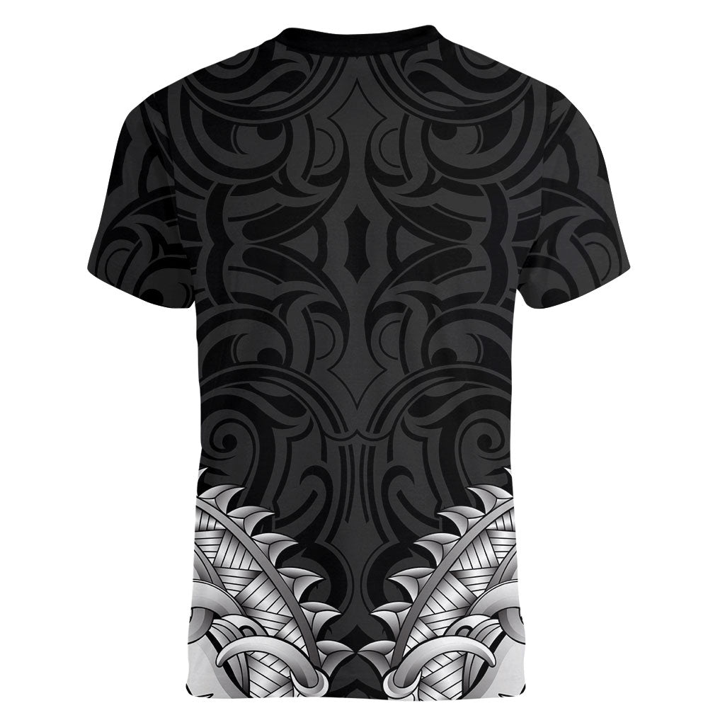 New Zealand Ta Moko Women V-Neck T-Shirt Aotearoa Maori Chest Tattoo Black LT14 - Polynesian Pride
