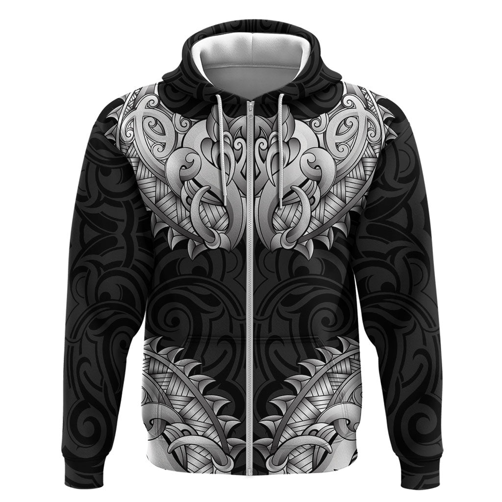 New Zealand Ta Moko Zip Hoodie Aotearoa Maori Chest Tattoo Black LT14 Zip Hoodie Black - Polynesian Pride