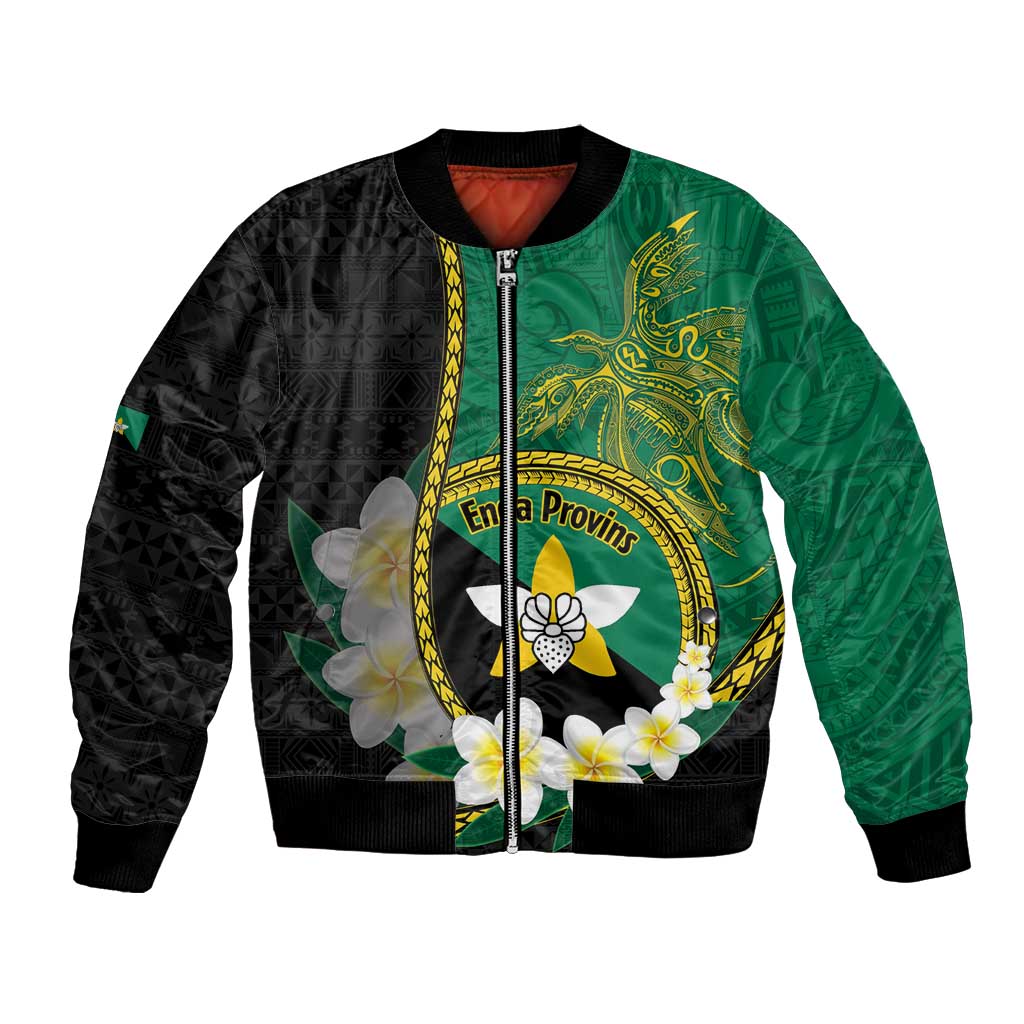 Personalised PNG Enga Provins Bomber Jacket Papua New Guinea Plumeria Melanesian Pattern - Polynesian Pride