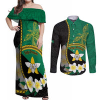 Personalised PNG Enga Provins Couples Matching Off Shoulder Maxi Dress and Long Sleeve Button Shirt Papua New Guinea Plumeria Melanesian Pattern - Polynesian Pride
