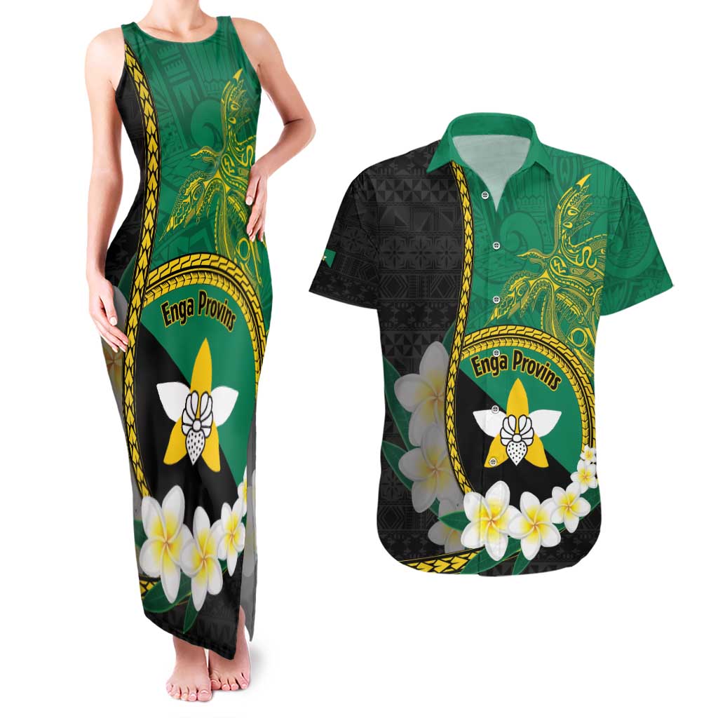Personalised PNG Enga Provins Couples Matching Tank Maxi Dress and Hawaiian Shirt Papua New Guinea Plumeria Melanesian Pattern - Polynesian Pride