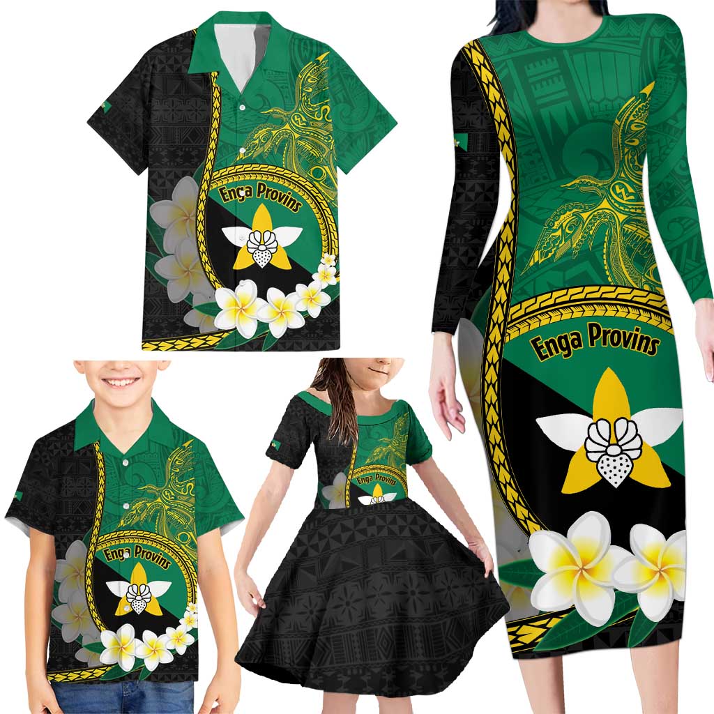 Personalised PNG Enga Provins Family Matching Long Sleeve Bodycon Dress and Hawaiian Shirt Papua New Guinea Plumeria Melanesian Pattern - Polynesian Pride