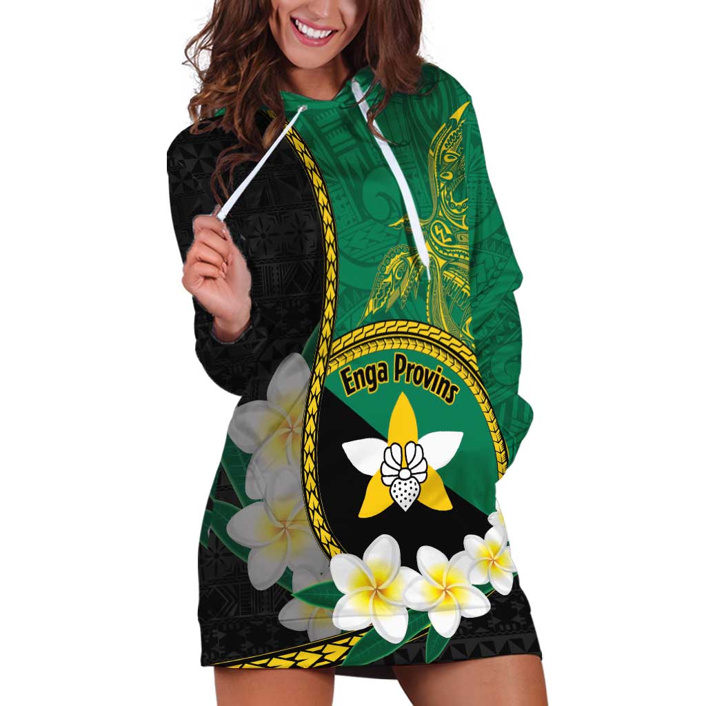 Personalised PNG Enga Provins Hoodie Dress Papua New Guinea Plumeria Melanesian Pattern - Polynesian Pride