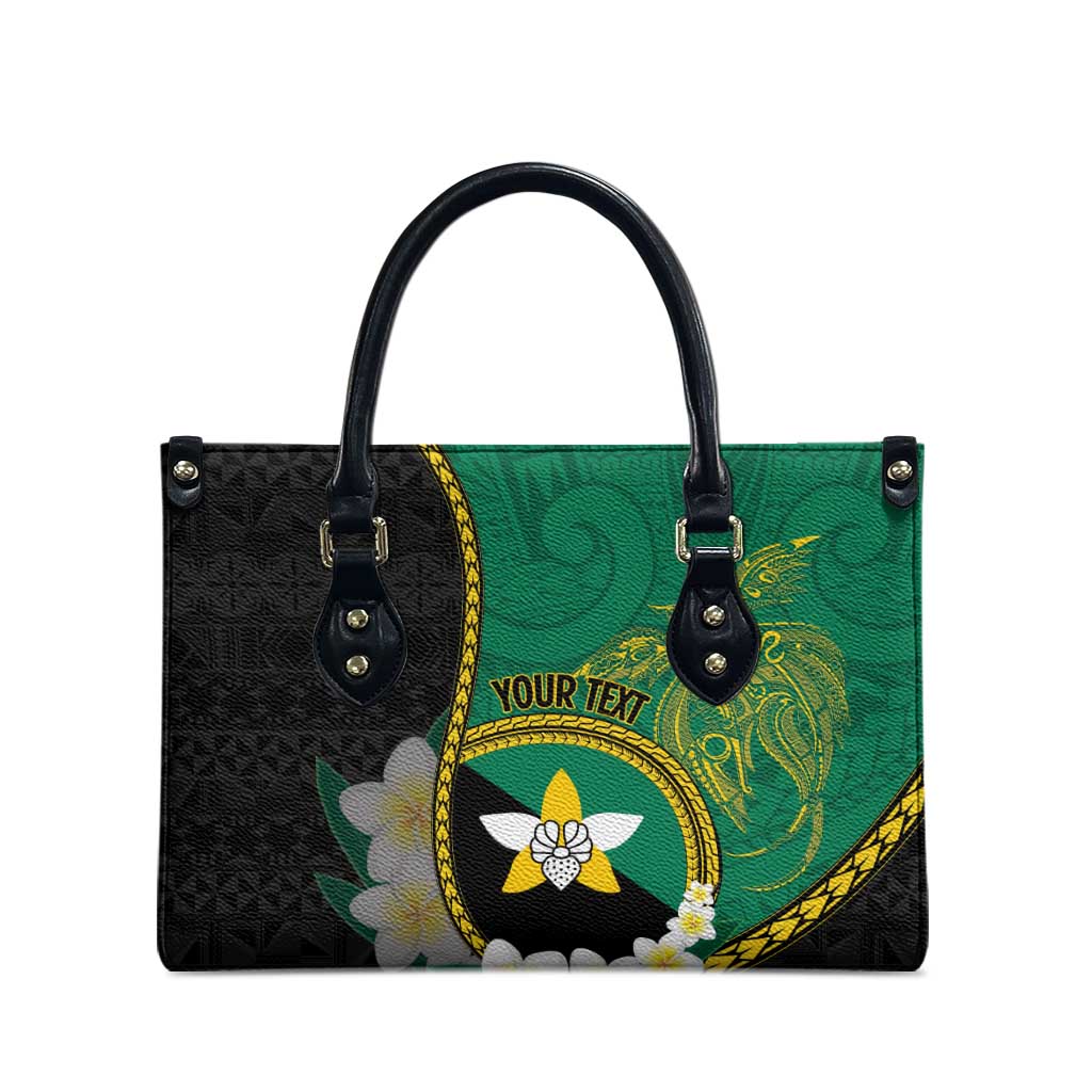 Personalised PNG Enga Provins Leather Bag Papua New Guinea Plumeria Melanesian Pattern - Polynesian Pride