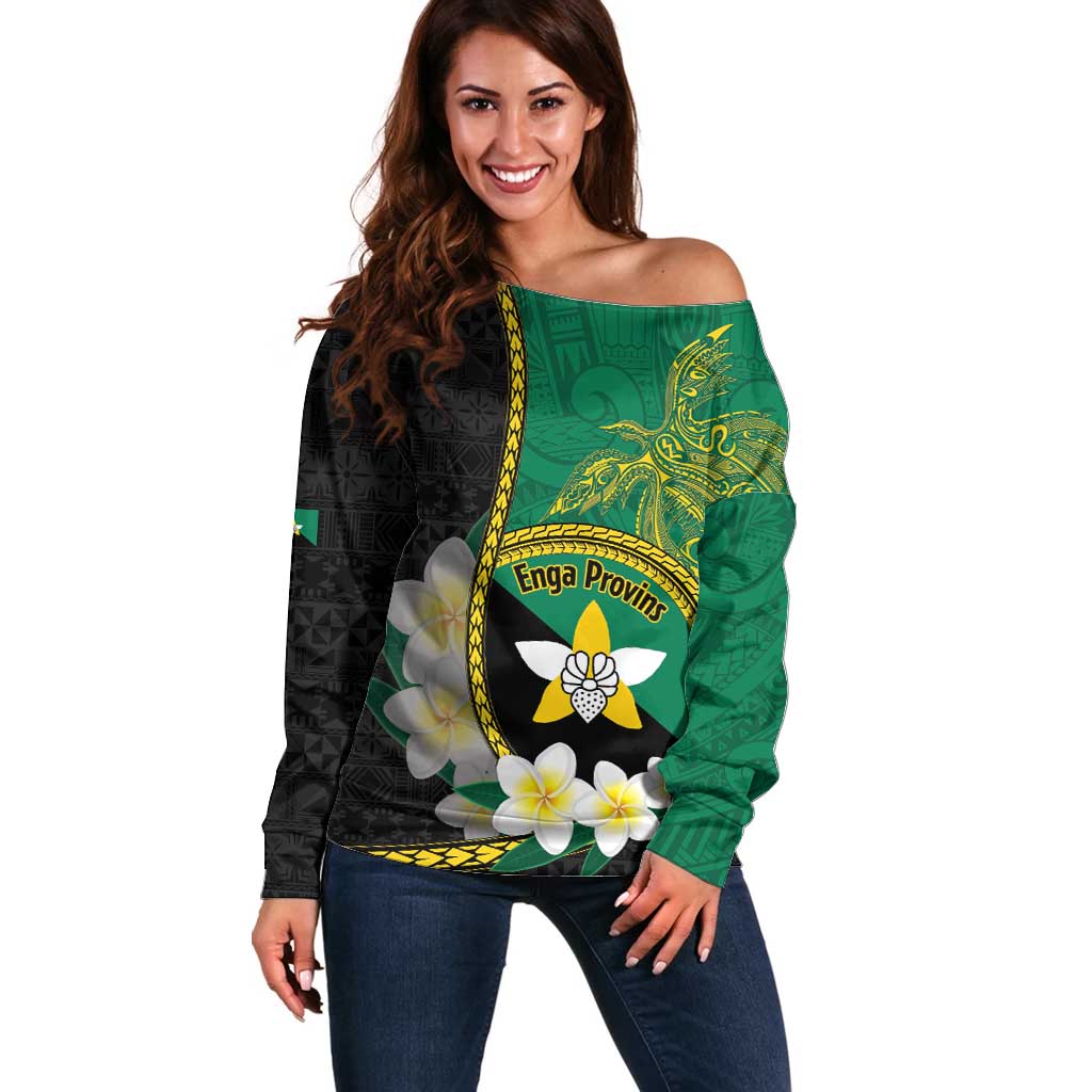 Personalised PNG Enga Provins Off Shoulder Sweater Papua New Guinea Plumeria Melanesian Pattern - Polynesian Pride