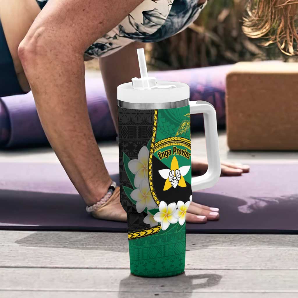 Personalised PNG Enga Provins Tumbler With Handle Papua New Guinea Plumeria Melanesian Pattern - Polynesian Pride