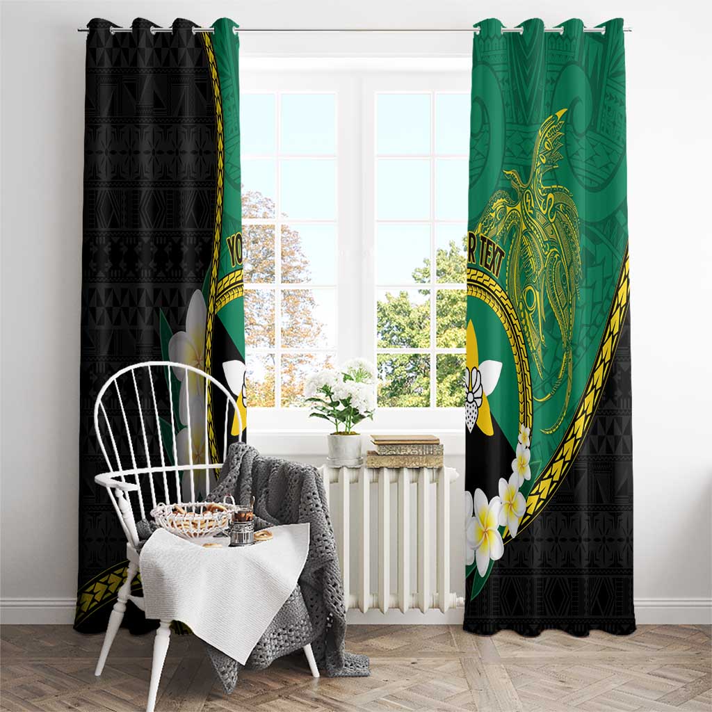 Personalised PNG Enga Provins Window Curtain Papua New Guinea Plumeria Melanesian Pattern - Polynesian Pride