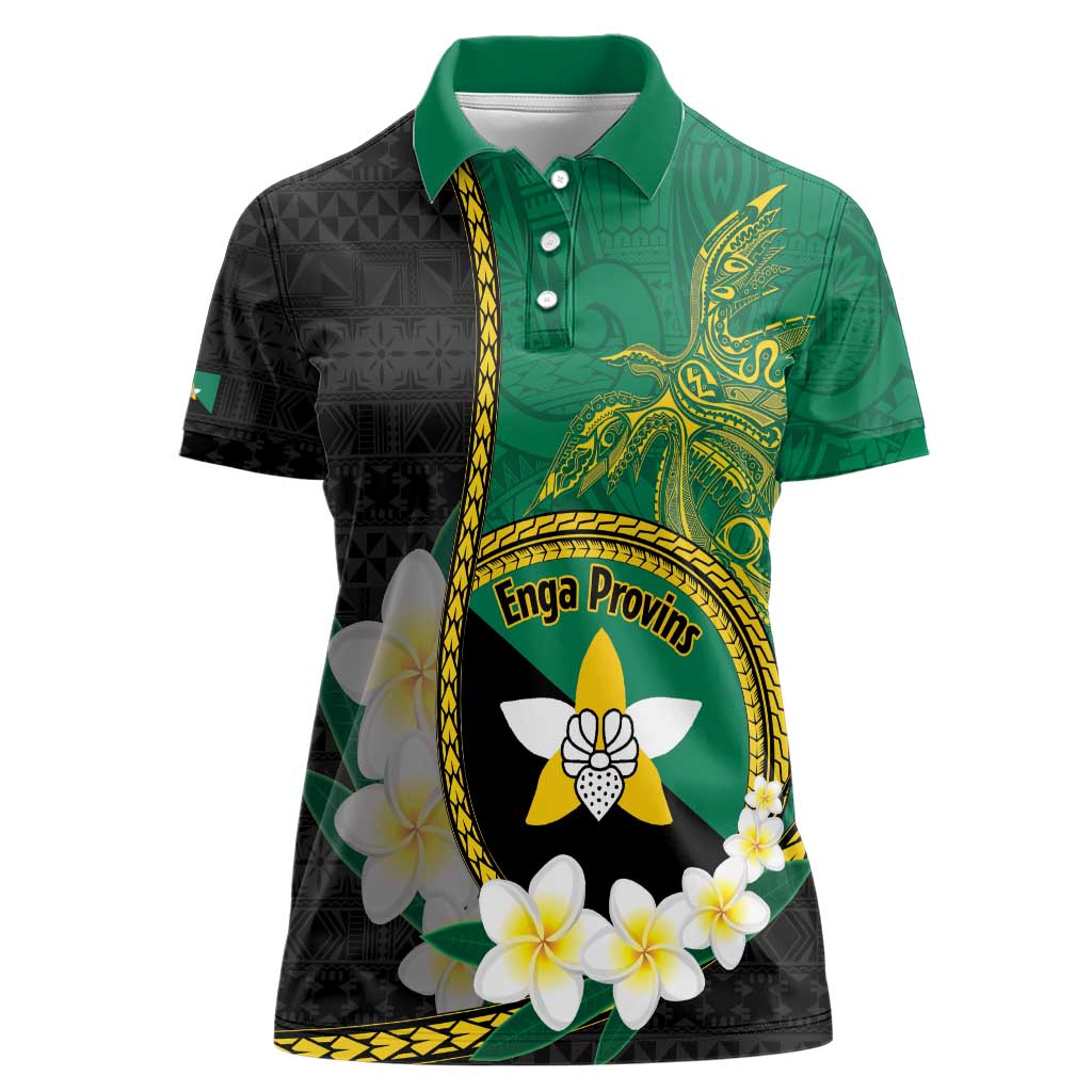 Personalised PNG Enga Provins Women Polo Shirt Papua New Guinea Plumeria Melanesian Pattern - Polynesian Pride