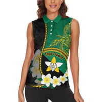 Personalised PNG Enga Provins Women Sleeveless Polo Shirt Papua New Guinea Plumeria Melanesian Pattern - Polynesian Pride