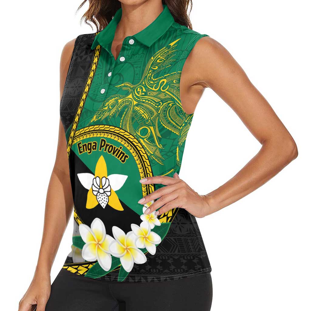 Personalised PNG Enga Provins Women Sleeveless Polo Shirt Papua New Guinea Plumeria Melanesian Pattern - Polynesian Pride