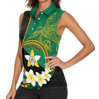 Personalised PNG Enga Provins Women Sleeveless Polo Shirt Papua New Guinea Plumeria Melanesian Pattern - Polynesian Pride