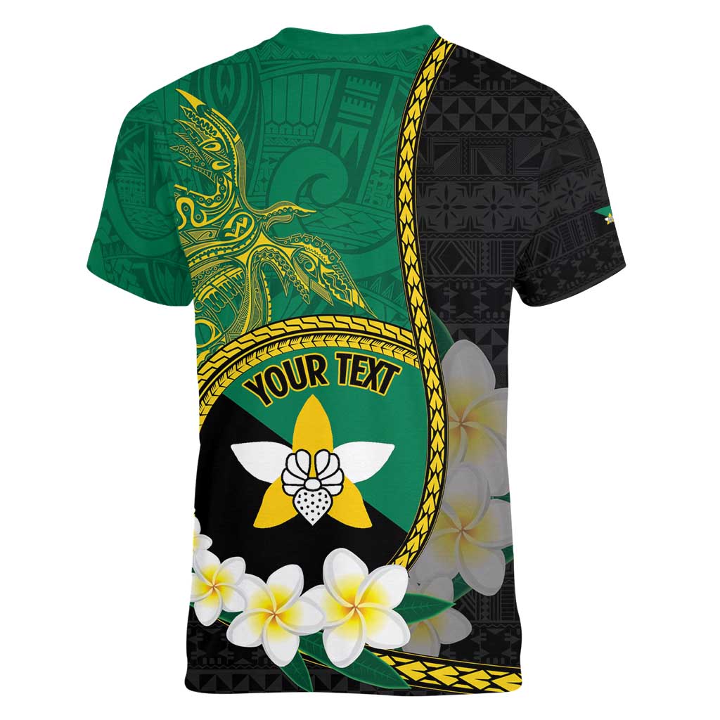 Personalised PNG Enga Provins Women V-Neck T-Shirt Papua New Guinea Plumeria Melanesian Pattern - Polynesian Pride