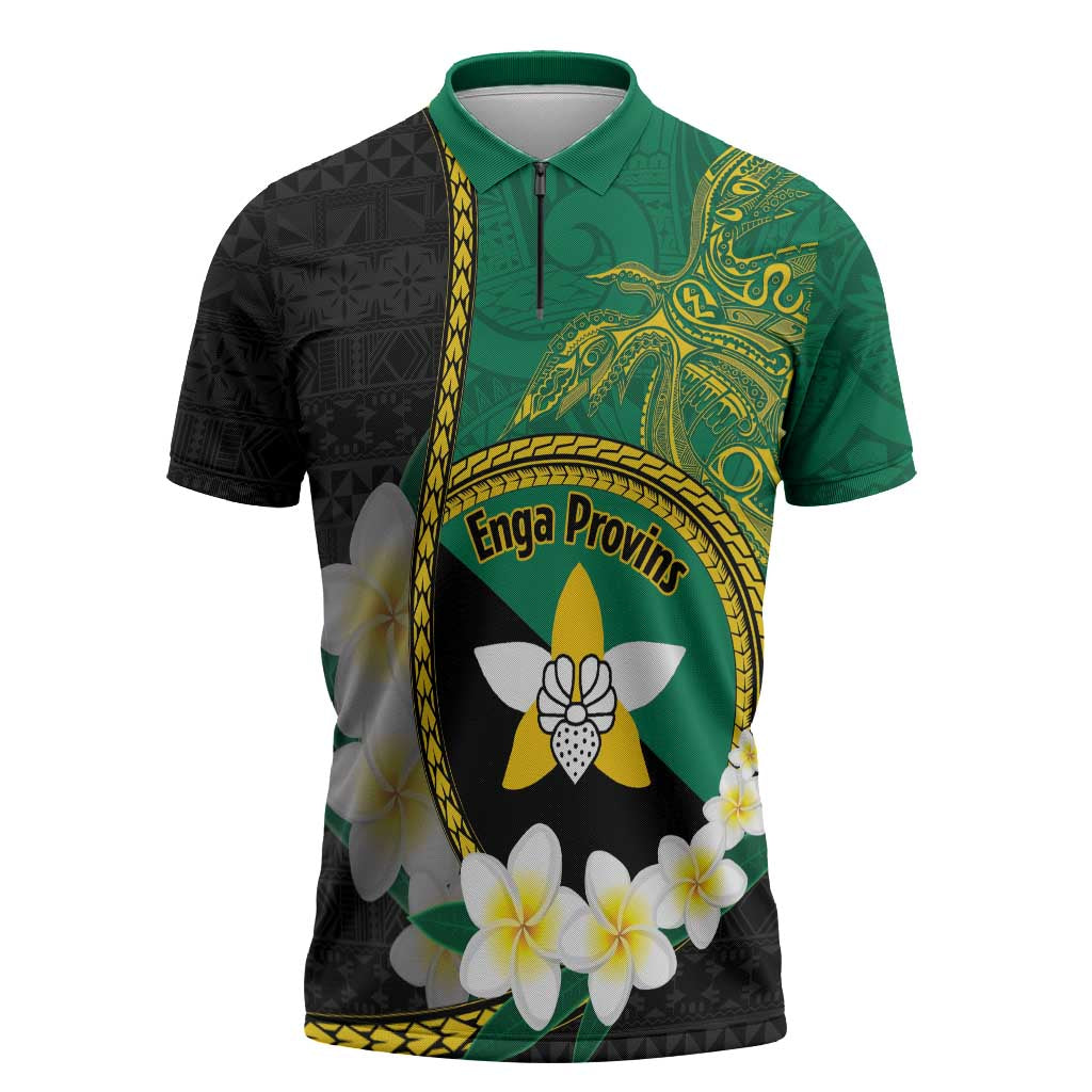 Personalised PNG Enga Provins Zipper Polo Shirt Papua New Guinea Plumeria Melanesian Pattern - Polynesian Pride