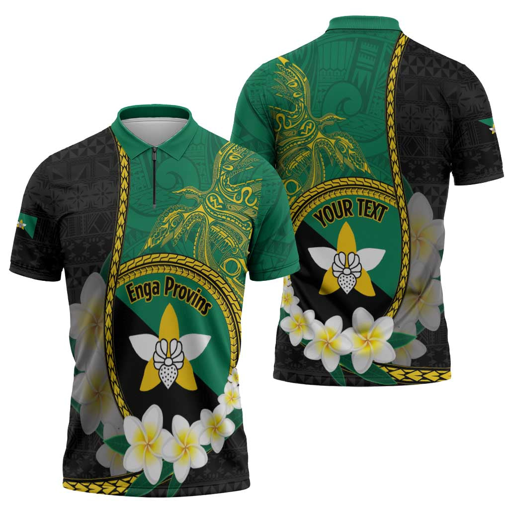 Personalised PNG Enga Provins Zipper Polo Shirt Papua New Guinea Plumeria Melanesian Pattern - Polynesian Pride