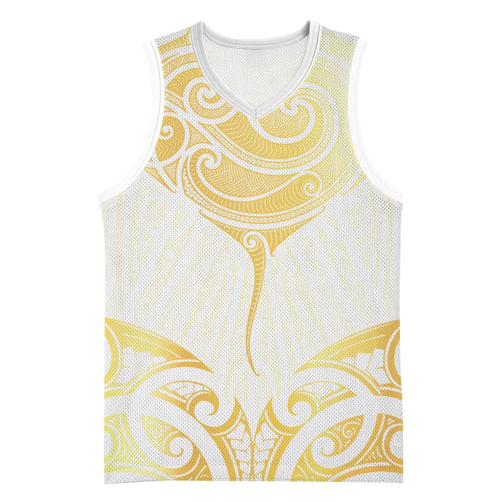 Gold White New Zealand Manta Ray Basketball Jersey Aotearoa Maori Haehae - Polynesian Pride