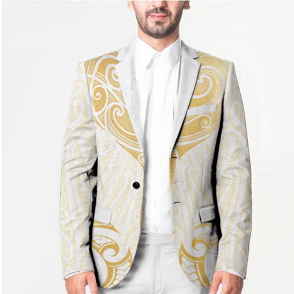 Gold White New Zealand Manta Ray Blazer Aotearoa Maori Haehae - Polynesian Pride