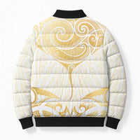 Gold White New Zealand Manta Ray Bomber Puffer Jacket Aotearoa Maori Haehae - Polynesian Pride