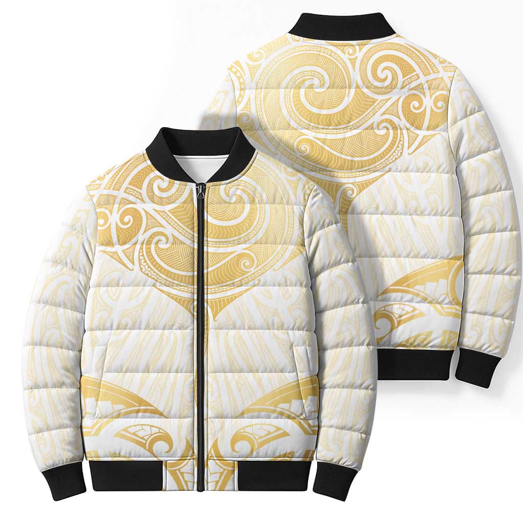 Gold White New Zealand Manta Ray Bomber Puffer Jacket Aotearoa Maori Haehae - Polynesian Pride