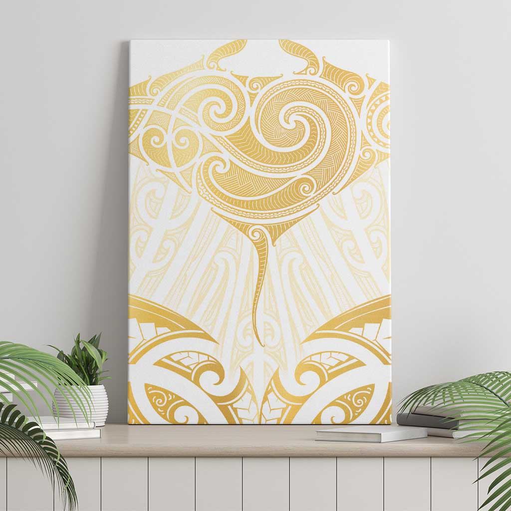Gold White New Zealand Manta Ray Canvas Wall Art Aotearoa Maori Haehae - Polynesian Pride