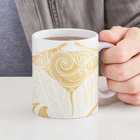 Gold White New Zealand Manta Ray Ceramic Mug Aotearoa Maori Haehae - Polynesian Pride