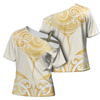 Gold White New Zealand Manta Ray Cross Shoulder Shirt Aotearoa Maori Haehae - Polynesian Pride