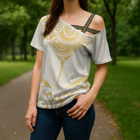 Gold White New Zealand Manta Ray Cross Shoulder Shirt Aotearoa Maori Haehae - Polynesian Pride