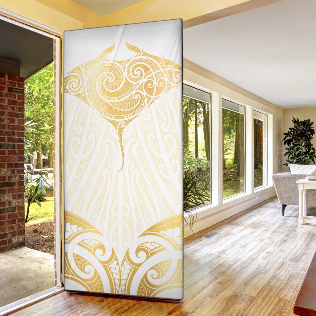 Gold White New Zealand Manta Ray Door Cover Aotearoa Maori Haehae - Polynesian Pride