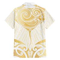 Gold White New Zealand Manta Ray Family Matching Off The Shoulder Long Sleeve Dress and Hawaiian Shirt Aotearoa Maori Haehae - Polynesian Pride