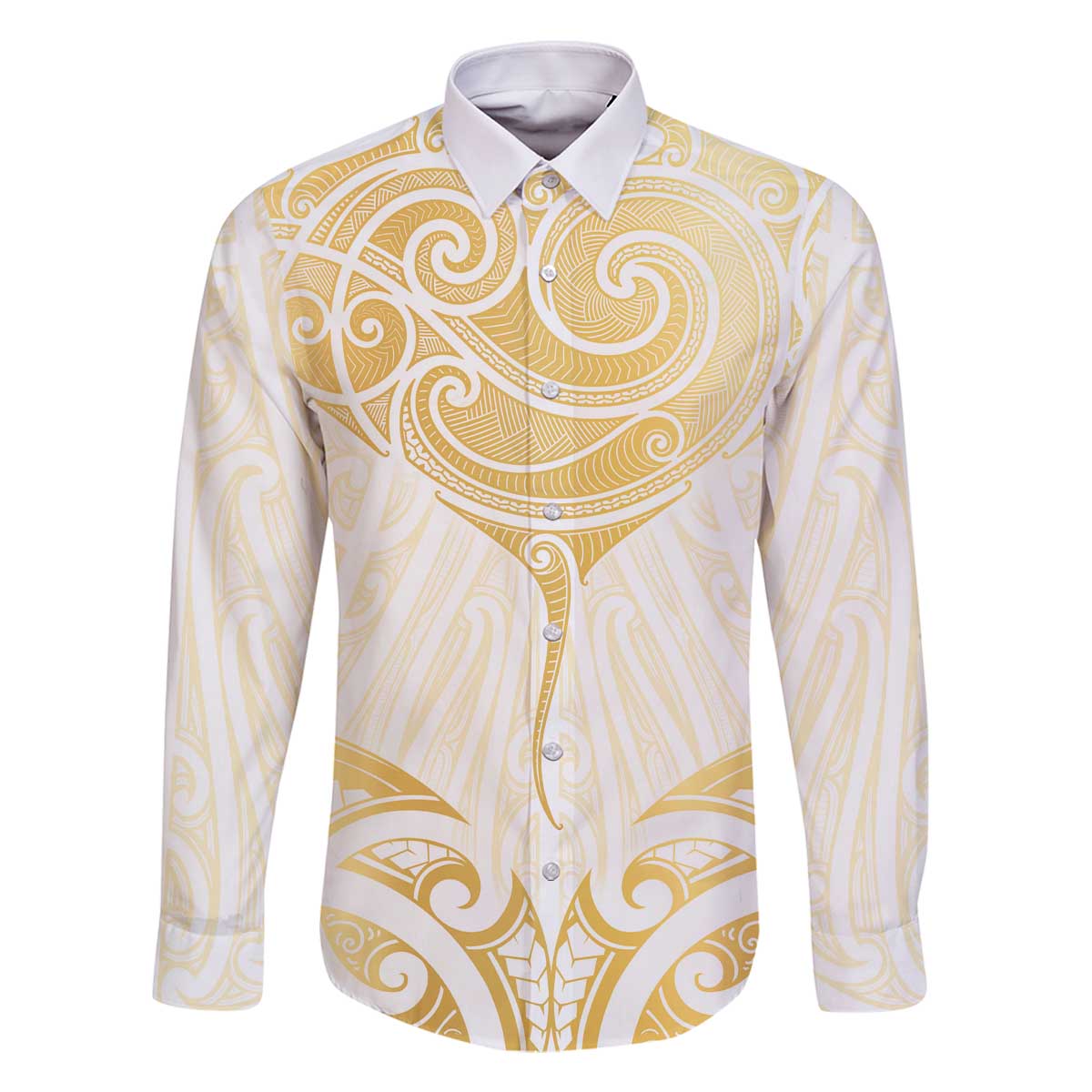 Gold White New Zealand Manta Ray Family Matching Off The Shoulder Long Sleeve Dress and Hawaiian Shirt Aotearoa Maori Haehae - Polynesian Pride