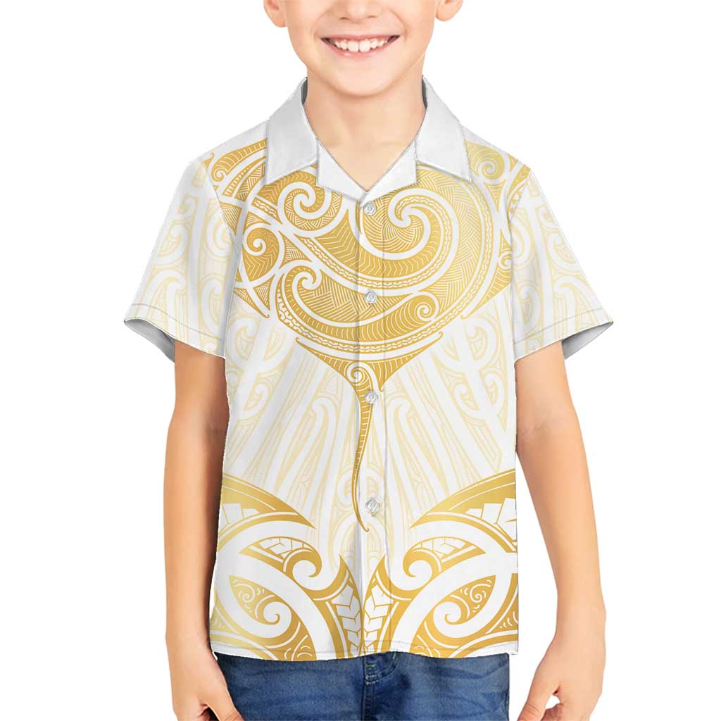 Gold White New Zealand Manta Ray Family Matching Puletasi and Hawaiian Shirt Aotearoa Maori Haehae - Polynesian Pride