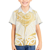 Gold White New Zealand Manta Ray Family Matching Puletasi and Hawaiian Shirt Aotearoa Maori Haehae - Polynesian Pride