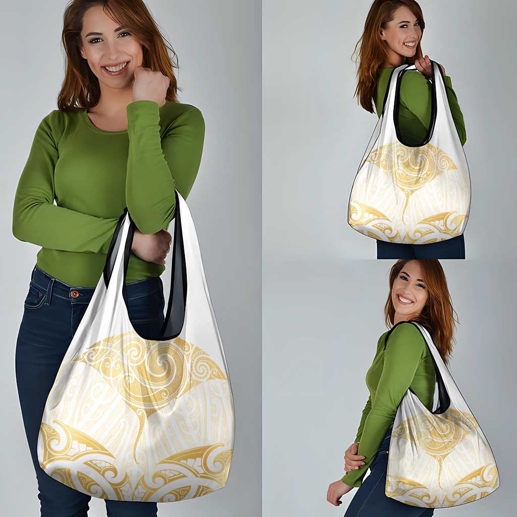 Gold White New Zealand Manta Ray Grocery Bag Aotearoa Maori Haehae - Polynesian Pride