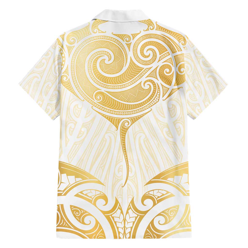 Gold White New Zealand Manta Ray Hawaiian Shirt Aotearoa Maori Haehae - Polynesian Pride