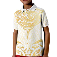 Gold White New Zealand Manta Ray Kid Polo Shirt Aotearoa Maori Haehae - Polynesian Pride