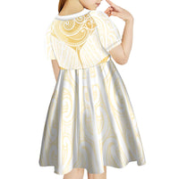 Gold White New Zealand Manta Ray Kid Short Sleeve Dress Aotearoa Maori Haehae - Polynesian Pride