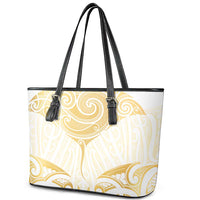 Gold White New Zealand Manta Ray Leather Tote Bag Aotearoa Maori Haehae - Polynesian Pride