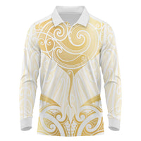 Gold White New Zealand Manta Ray Long Sleeve Polo Shirt Aotearoa Maori Haehae - Polynesian Pride