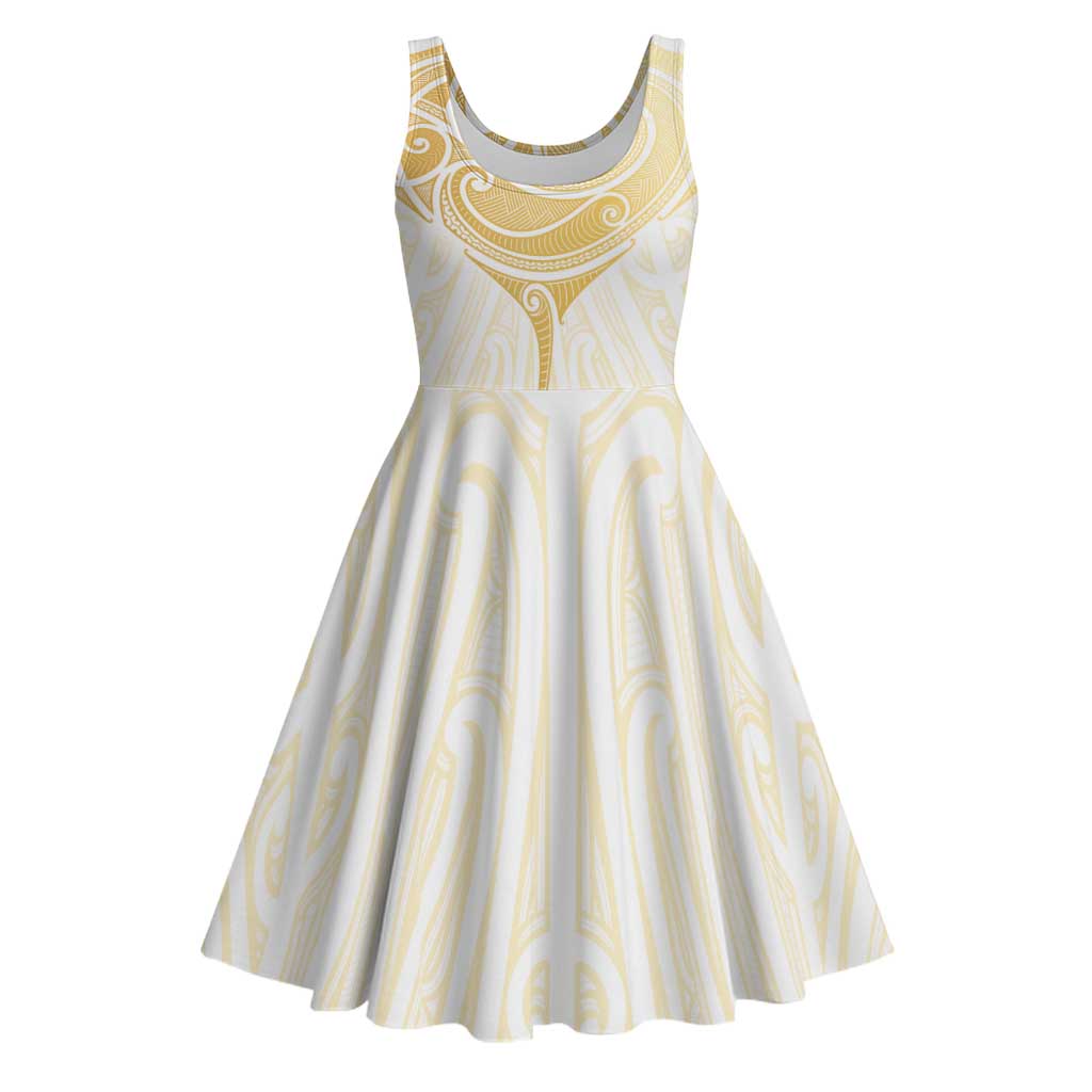 Gold White New Zealand Manta Ray Midi Dress Aotearoa Maori Haehae - Polynesian Pride