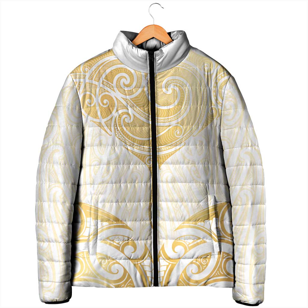 Gold White New Zealand Manta Ray Padded Jacket Aotearoa Maori Haehae - Polynesian Pride