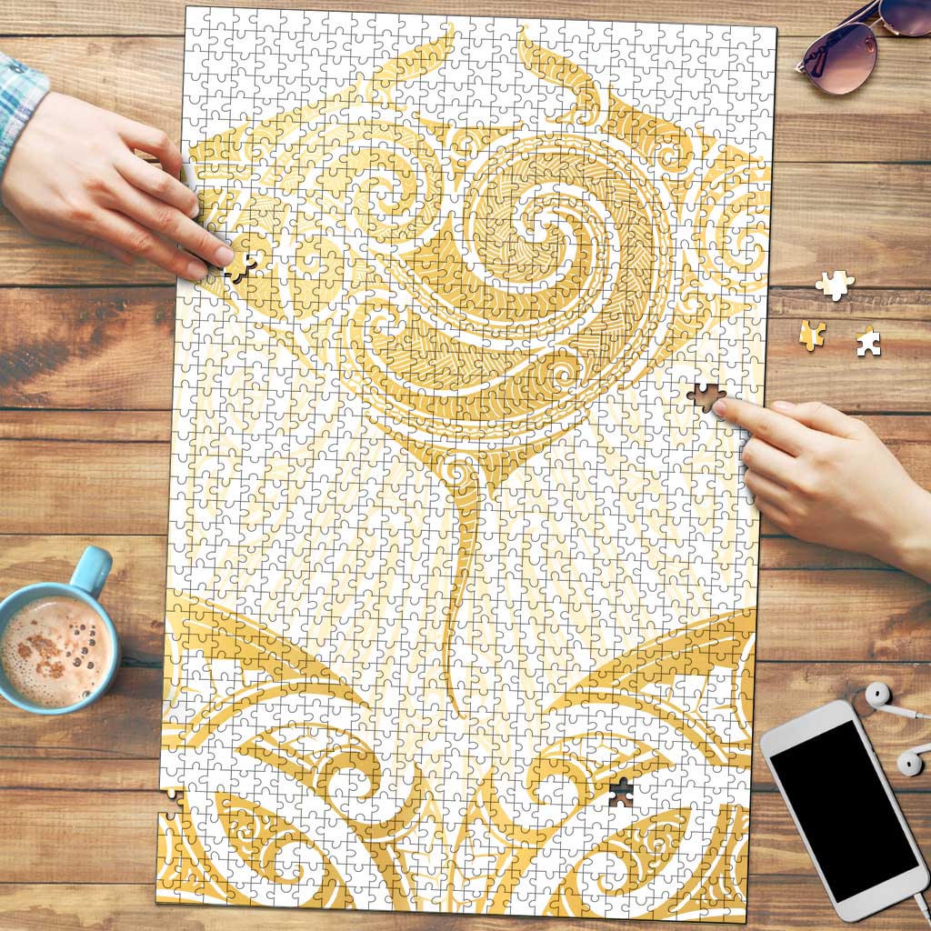 Gold White New Zealand Manta Ray Puzzle Aotearoa Maori Haehae - Polynesian Pride