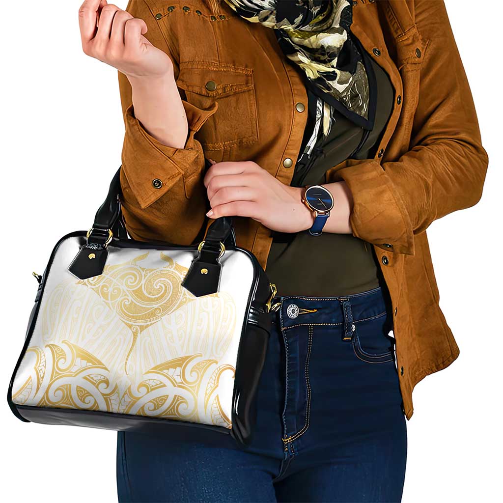 Gold White New Zealand Manta Ray Shoulder Handbag Aotearoa Maori Haehae - Polynesian Pride