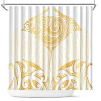 Gold White New Zealand Manta Ray Shower Curtain Aotearoa Maori Haehae - Polynesian Pride