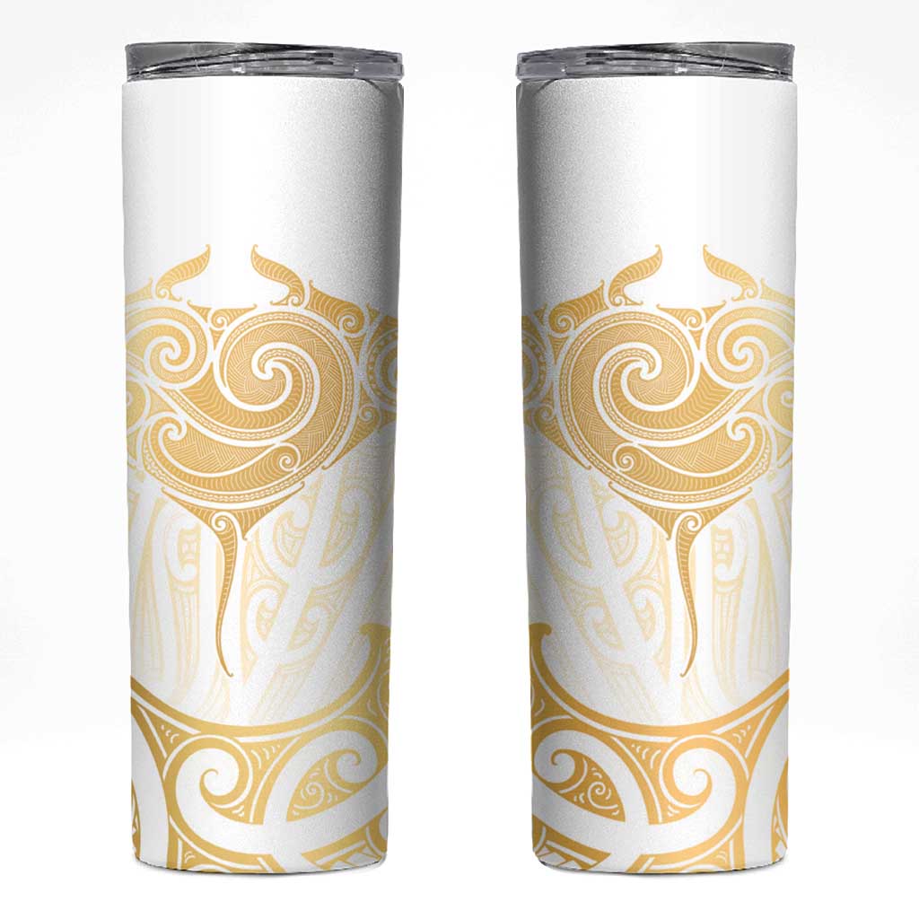 Gold White New Zealand Manta Ray Skinny Tumbler Aotearoa Maori Haehae - Polynesian Pride