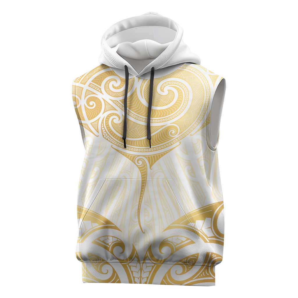 Gold White New Zealand Manta Ray Sleeveless Hoodie Aotearoa Maori Haehae - Polynesian Pride